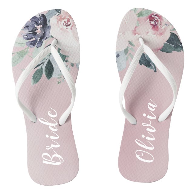 Blooming botanical blush floral Personalised bride Jandals (Footbed)