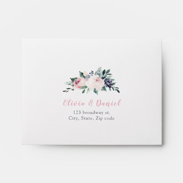 Blooming botanical blush floral Wedding RSVP Envelope (Front)