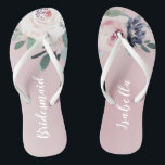 Blooming botanical blush Personalised bridesmaid Jandals<br><div class="desc">Watercolor botanical floral and greenery in blush pink and navy,  elegant and romantic,   great personalised bridesmaid gifts</div>