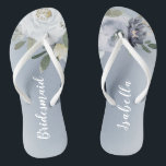 Blooming botanical dusty blue floral bridesmaid jandals<br><div class="desc">Watercolor botanical floral and greenery in soft yellow,  dusty blue,  and grey,  elegant and romantic,   great personalised bridesmaid gifts</div>