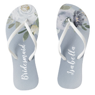 Blooming botanical dusty blue floral bridesmaid jandals