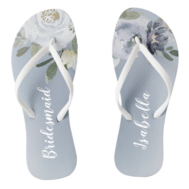 Blooming botanical dusty blue floral bridesmaid jandals (Footbed)