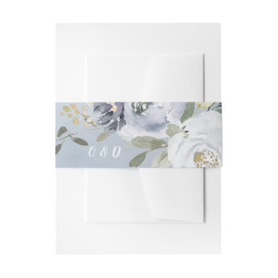 Blooming botanical dusty blue floral wedding invitation belly band