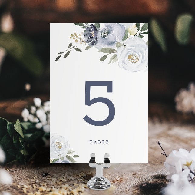 Blooming botanical dusty blue floral wedding table number (Blooming botanical dusty blue floral wedding table table number card)
