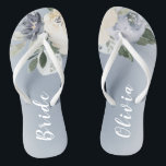 Blooming botanical dusty blue personalised bride jandals<br><div class="desc">Watercolor botanical floral and greenery in soft yellow,  dusty blue,  and grey,  elegant and romantic,   great personalised gifts for bride</div>