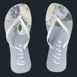 Blooming botanical dusty blue personalised bride jandals<br><div class="desc">Watercolor botanical floral and greenery in soft yellow,  dusty blue,  and grey,  elegant and romantic,   great personalised gifts for bride</div>