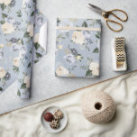 Blooming botanical dusty blue watercolor floral wrapping paper<br><div class="desc">Romantic watercolor botanical floral and greenery in soft yellow,  dusty blue,  and grey,  elegant and romantic. 
Customise the background colour as you wish.</div>