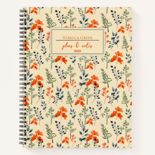 Blooming Botanical Orange Floral Green Branch Notebook