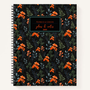 Blooming Botanical Orange Floral Green Branch Notebook