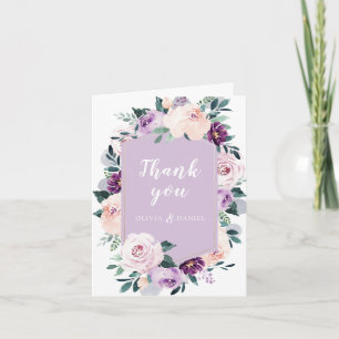 Blooming botanical purple floral geometric thank you card