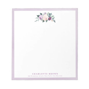 Blooming botanical purple personalised stationery notepad
