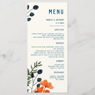 Blooming Botanicals Orange Floral Blue Wedding Menu