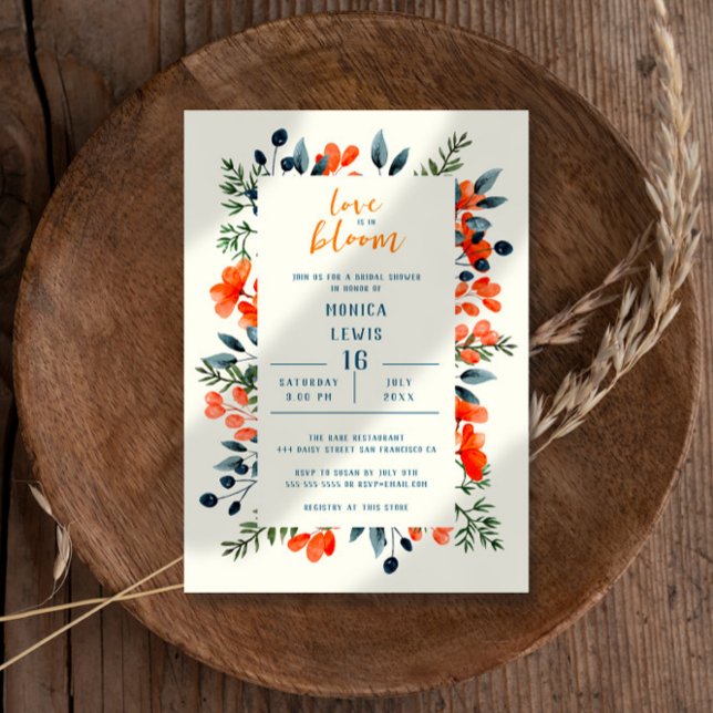 Blooming Botanicals Orange Floral Bridal Shower Invitation (Creator Uploaded)