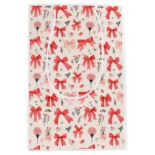 Blooming Bows - Floral and Ribbon Pattern Medium Gift Bag