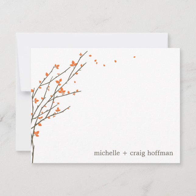 Blooming Branches Flat Thank You Card - Orange (Front)