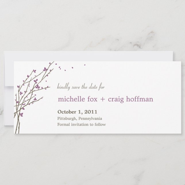 Blooming Branches Save The Date Card - Plum (Front)