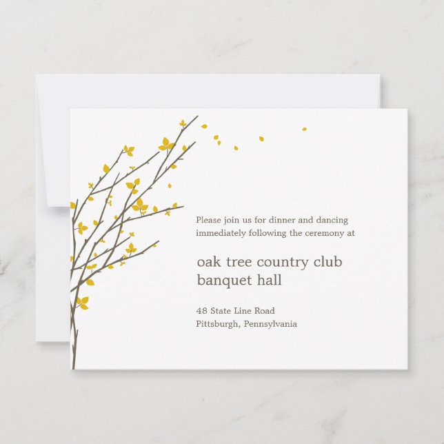 Blooming Branches Wedding Reception Card - Mustard (Front)