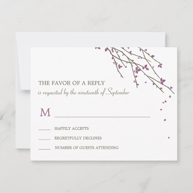 Blooming Branches Wedding RSVP Card - Plum (Front)