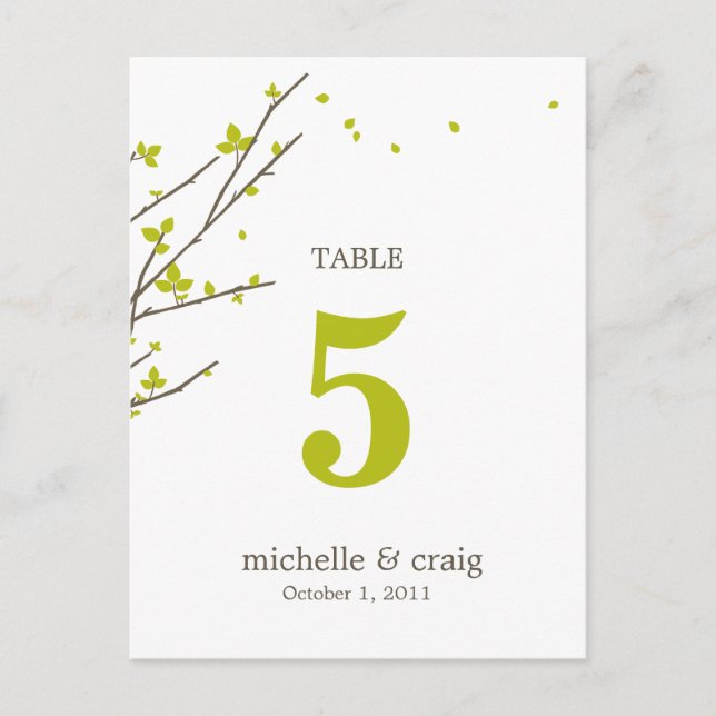 Blooming Branches Wedding Table Number Card (Front)