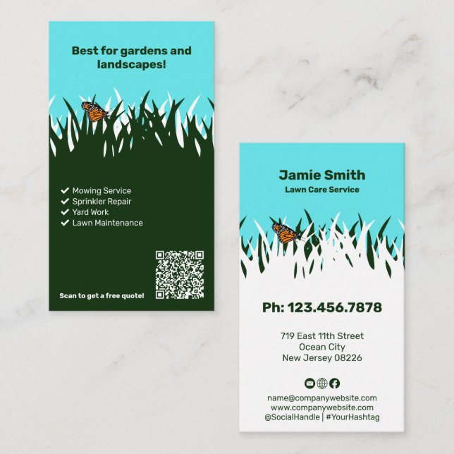 Blooming Business Butterfly Personalised Lawn Care Card (Front/Back)