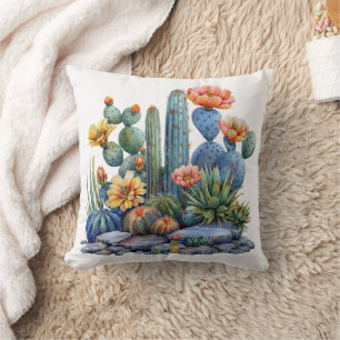 Blooming cacti and succulents cushion
