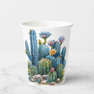 Blooming cacti and succulents paper cups