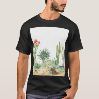 Blooming Cacti Watercolor Border Pattern T-Shirt