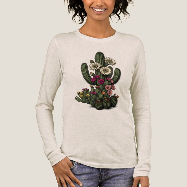 Blooming Cactus Botanical Art Tri-Blend Shirt (Front)