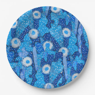 Blooming cactus, succulent flowers, desert plants paper plate