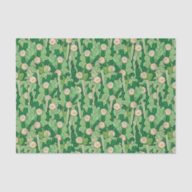 Blooming cactus succulent green camouflage pattern tissue paper (Front)