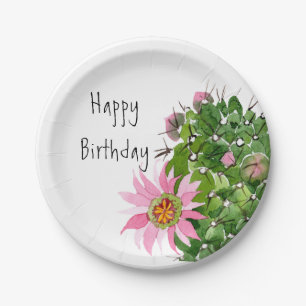 Blooming Cactus Watercolor Custom Party Paper Plate