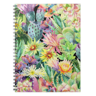 Blooming cactus, watercolor seamless pattern. notebook