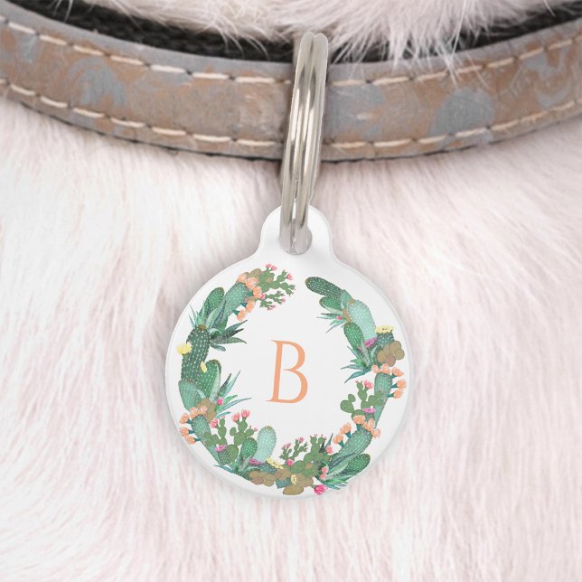 Blooming Cactus Wreath Mint Peach Monogram Pet Tag (Creator Uploaded)