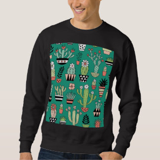 Blooming Cactuses Green Background Vintage Sweatshirt