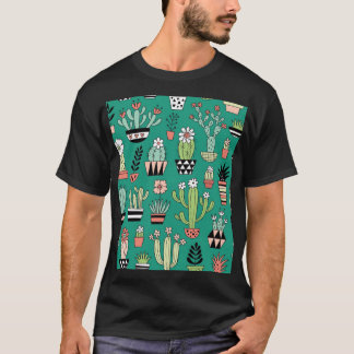 Blooming Cactuses Green Background Vintage T-Shirt
