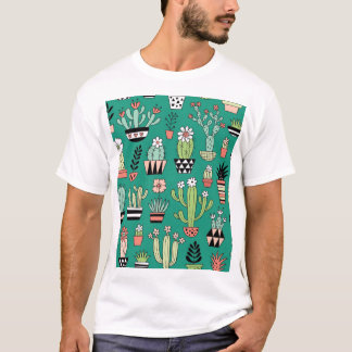 Blooming Cactuses Green Background Vintage T-Shirt