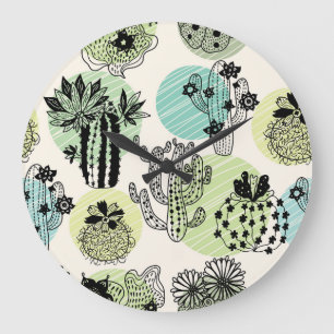 Blooming Cactuses: Hand-Drawn Seamless Charm Large Clock