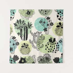 Blooming Cactuses: Hand-Drawn Seamless Charm Tapestry