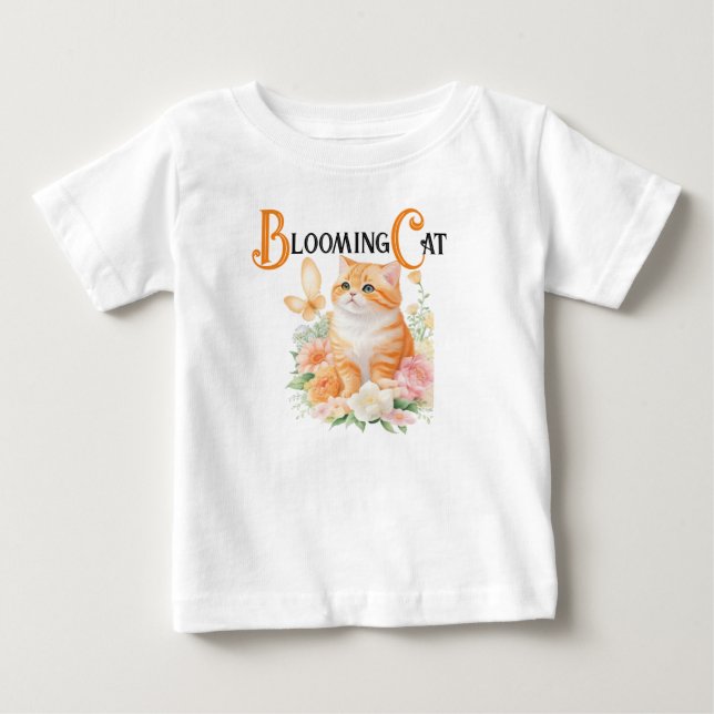 Blooming Cat: Elegant Orange and White in Bloom Baby T-Shirt (Front)