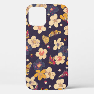 blooming cherry and butterflies seamless pattern.  iPhone 12 case