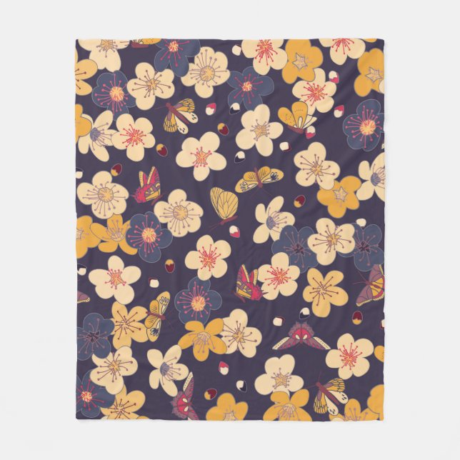 blooming cherry and butterflies seamless pattern.  fleece blanket (Front)