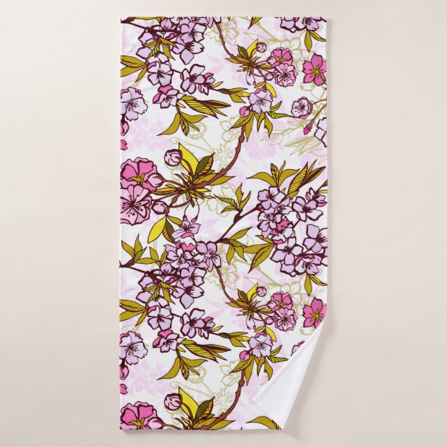Blooming Cherry Blossom Pattern Bath Towel (Bath Towel)