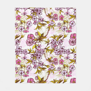 Blooming Cherry Blossom Pattern Fleece Blanket