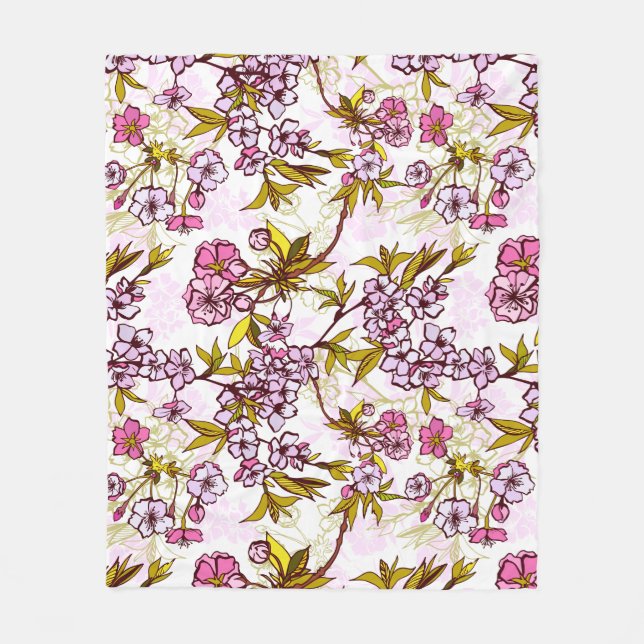 Blooming Cherry Blossom Pattern  Fleece Blanket (Front)