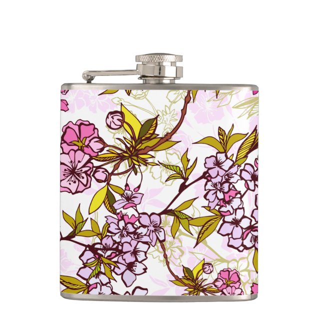 Blooming Cherry Blossom Pattern Hip Flask (Front)