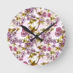 Blooming Cherry Blossom Pattern Round Clock