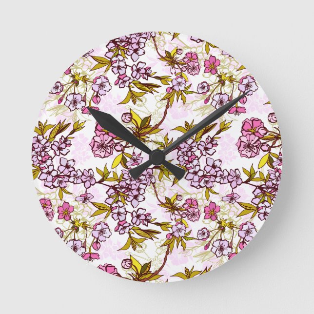 Blooming Cherry Blossom Pattern  Round Clock (Front)