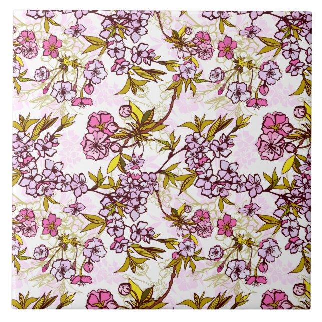 Blooming Cherry Blossom Pattern  Tile (Front)