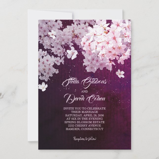 Blooming Cherry Blossoms Spring Wedding Invitation (Front)