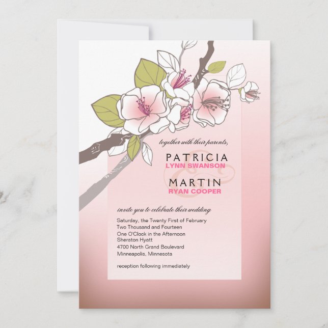 Blooming Cherry Blossoms Wedding pink Invitation (Front)